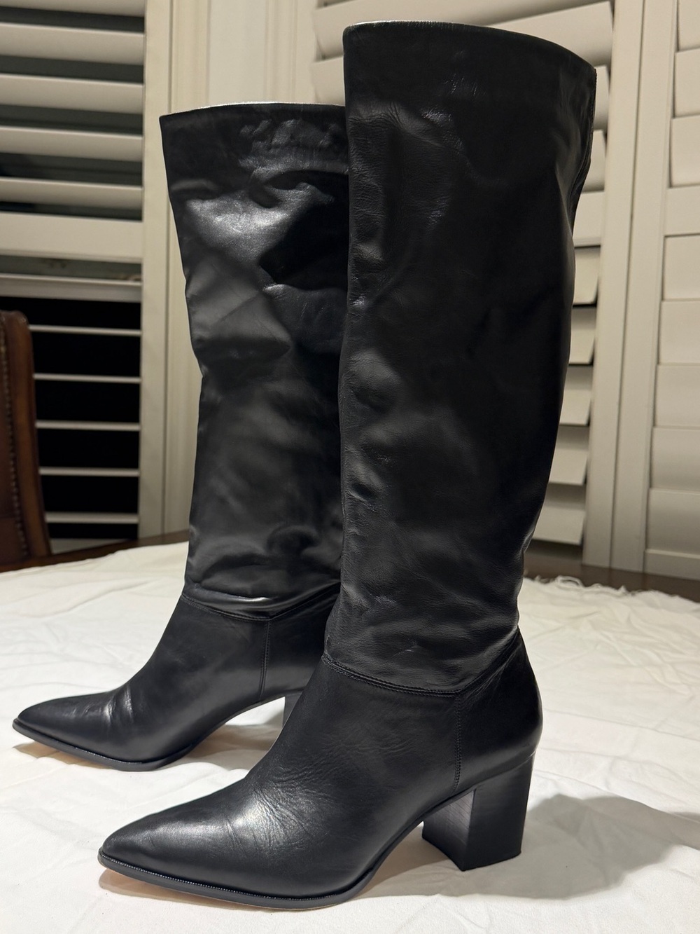 Dole Society Black Leather Knee-High Block Heel Boots